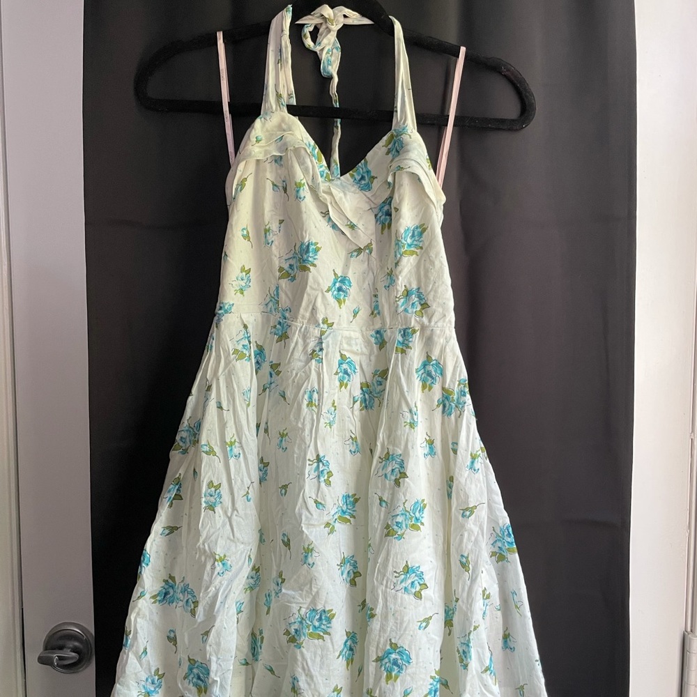 Blue floral halter dress small